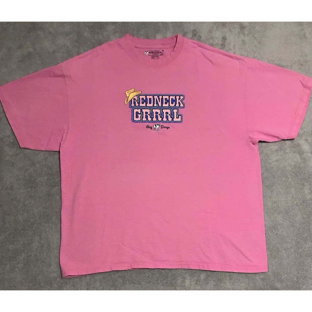Vintage Big Dogs T Shirt Womens XL Pink Big Dog Redneck Girl Y2K X-Large
